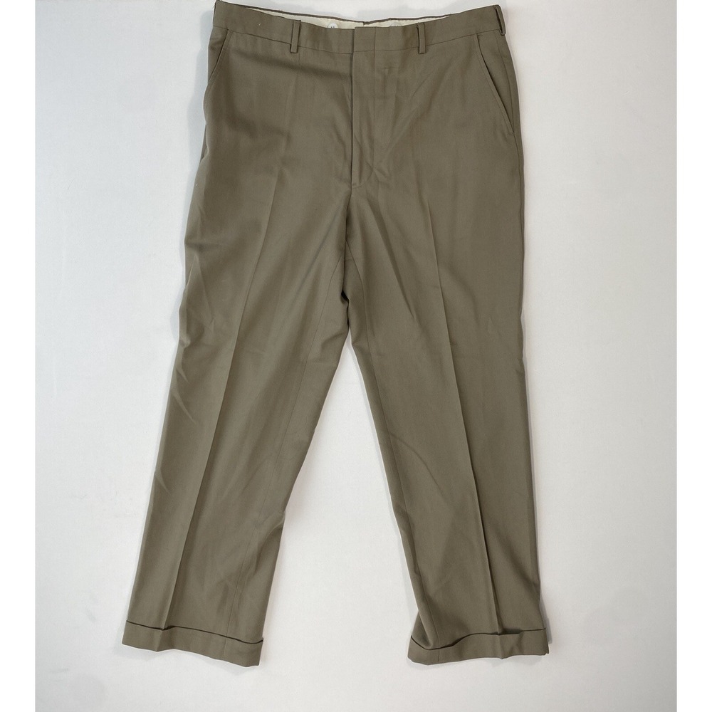 Brooks Brothers Brooksease Dress Pants Mens 36x30 Khaki Beige Flat Front USA VTG